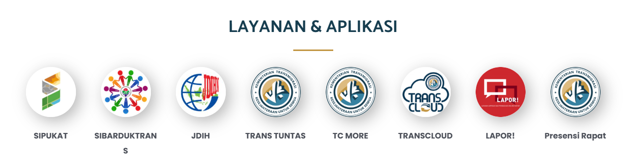 8 layanan aplikasi digital: SIPUKAT, SIBARDUKTRANS, JDIH, Trans Tuntas, TC MORE, TRANSCLOUD, LAPOR!, Presensi Rapat